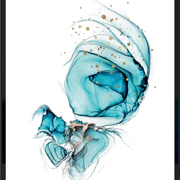 Watercolor Alcohol Ink Aqua Blue Abstract Digital Art Print - Picture 3 of 4